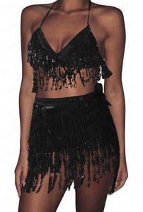 Pailletten Quasten Tanzen Sets Frauen Sexy Bauchtanz Kostüm Glänzender Neck holder BH und Hüfttuch Wickel gürtel Tänzer Rock Dance wear - Product Image 6