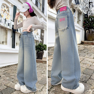 Super Offerta <span class=keywords><strong>Jeans</strong></span> <span class=keywords><strong>Larghi</strong></span> a Gamba Dritta da <span class=keywords><strong>Bambina</strong></span> per Primavera e Autunno Casual in Cotone Decorati con Stelle - Product Image 2