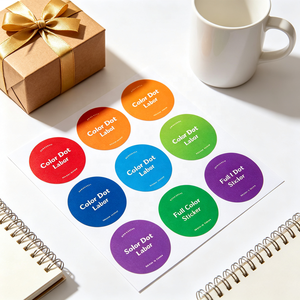Étiquettes autocollantes personnalisées imprimées pour avertissements, emballage de cartons, résistantes à l'eau, découpées à la forme, rondes, avec informations importantes - Product Image 1