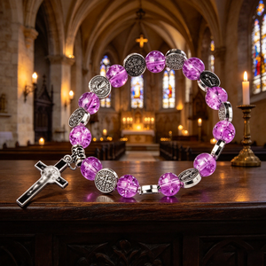 Collier religieux catholique en bois avec perles et croix plaquée argent, en alliage ABS/Zinc, mini perles phosphorescentes, vente en gros, pièce maîtresse - Product Image 2