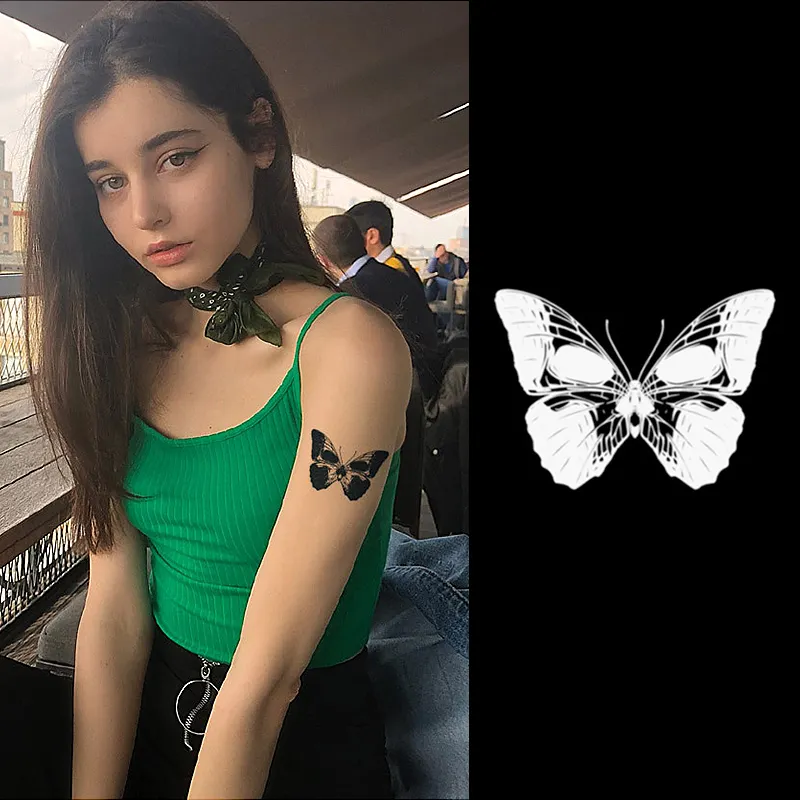 Kadınlar için özel geçici kına dövme kelebek Sticker Stencil siyah su geçirmez vinil PVC dövme etiket, moda