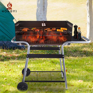 Barbecue au charbon de bois Hongyi, grand modèle, 130x52x110cm, avec chariot, coupe-vent, pour extérieur, maison, patio, pique-nique - Product Image 3