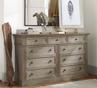 Commode large moderne en chêne massif à 9 tiroirs avec rangement, design modulaire pour usage hôtelier