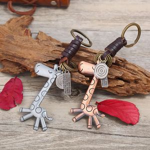 LLavero de Metal de cuero tejido hecho a mano creativo Vintage colgante <span class=keywords><strong>Animal</strong></span> elefante jirafa oso llavero de coche accesorio de decoración - Product Image 6