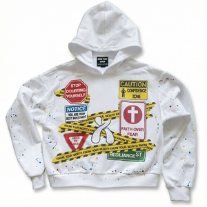 <b>White</b> Splash Ink DTG Printed Zip Up Hoodie Heavyweight 100% Cotton Oversized <b>Men's</b> Streetwear <b>Sweatshirt</b> - Product Image 1