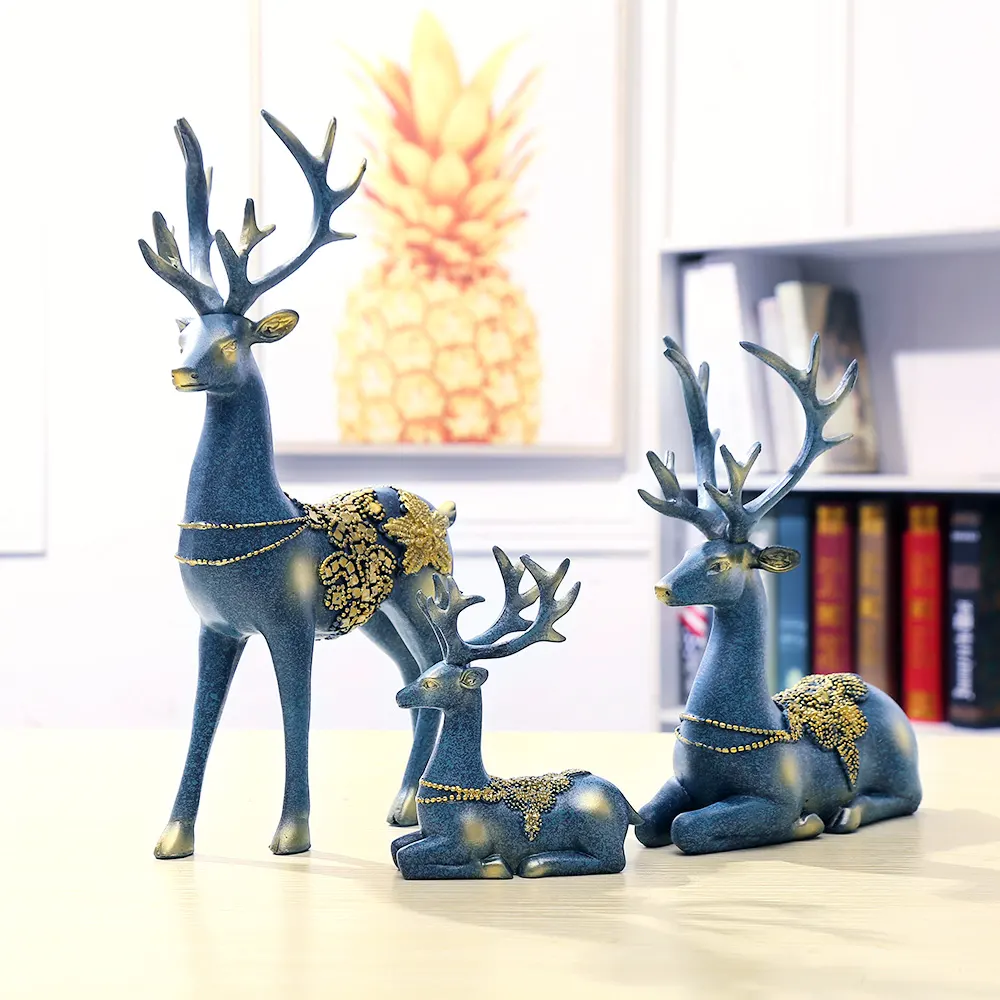 Hot Selling resin material happy deer life three family of home decoration crafts resin deer