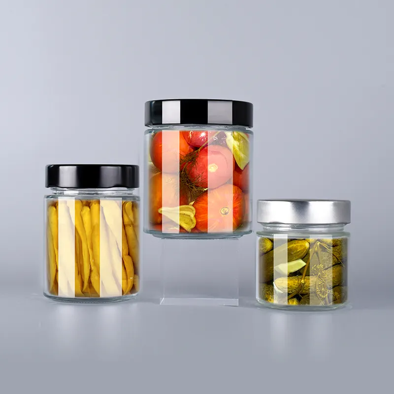 Empty Round Spice Pickle Jam Jelly Bottle Food Storage Container Honey Glass Jar