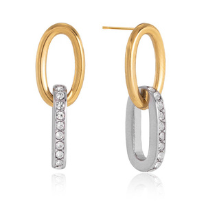 Pendientes geométricos circulares con incrustaciones de cristal de acero inoxidable para mujer, uso diario - Product Image 5