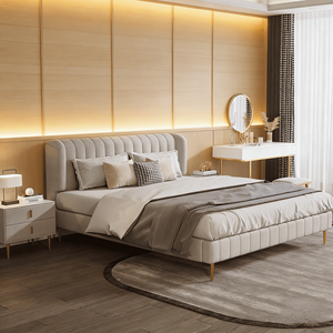 Lit et Matelas Modernes pour Chambre à Coucher, Design <span class=keywords><strong>Teena</strong></span> 2026, Cadre de Lit Minimaliste Blanc Foshan, Lit Moderne Intelligent Taille Queen - Product Image 1