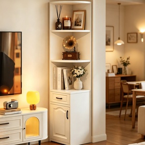 Mueble Esquinero Triangular de Diseño Vintage con Estantes Abiertos de Varios Niveles y Cajón con Puerta de Panel Elevado, Librería Esquinera que Ahorra Espacio - Product Image 2