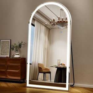 Espejo Arqueado de Cuerpo Entero Fácilmente Ajustable de 76x34 con Luces LED, para Pared o de Pie, Regulable con 3 Opciones de Color - Product Image 3