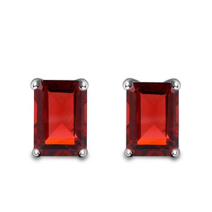 <b>Emerald</b> Cut Natural Stone <b>Stud</b> Earrings 925 Silver Claw Setting Minimalist Geometric Everyday Wear Unisex - Product Image 4