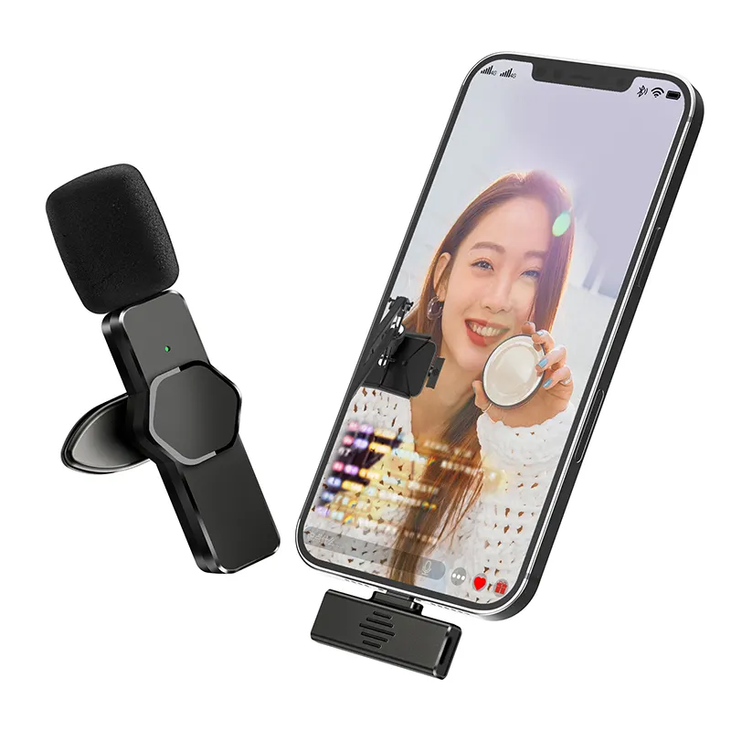 Беспроводной микрофон с клипсой, мини-микрофон с клипсой для iPhone 13 12pro, Samsung S21, портативный микрофон для записи аудио и видео
