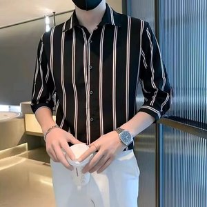 <span class=keywords><strong>Camicia</strong></span> <span class=keywords><strong>a</strong></span> Righe <span class=keywords><strong>a</strong></span> Maniche Lunghe per Primavera e Autunno, Stile Business Casual Coreano alla Moda - Product Image 4