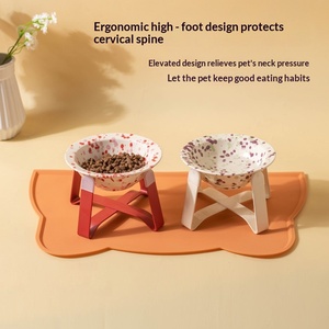 Support de gamelle pour petits animaux, bol en céramique style peinture à l'encre pour chats et chiens, avec support surélevé, adapté aux chats et aux chiens - Product Image 2