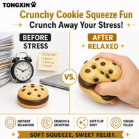 Lot de jouets Squishies TONGXIN en pâte à modeler, motif cookie aux pépites de chocolat, croustillants, anti-stress, vente en gros