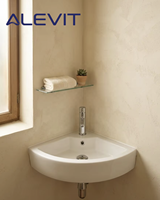 Lavabo d'angle mural moderne en céramique blanche, design compact, pour maisonnette, prêt à l'emploi, avec robinet monotrou facile à nettoyer, siphon et trop-plein