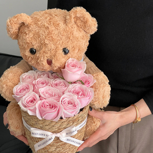 Oso de Peluche en Oferta para Decoración de Fiestas, Pequeño Oso de Peluche en Cubo, Oso de Peluche con Ramo de Castañas, Materiales de Embalaje Seguros - Product Image 5