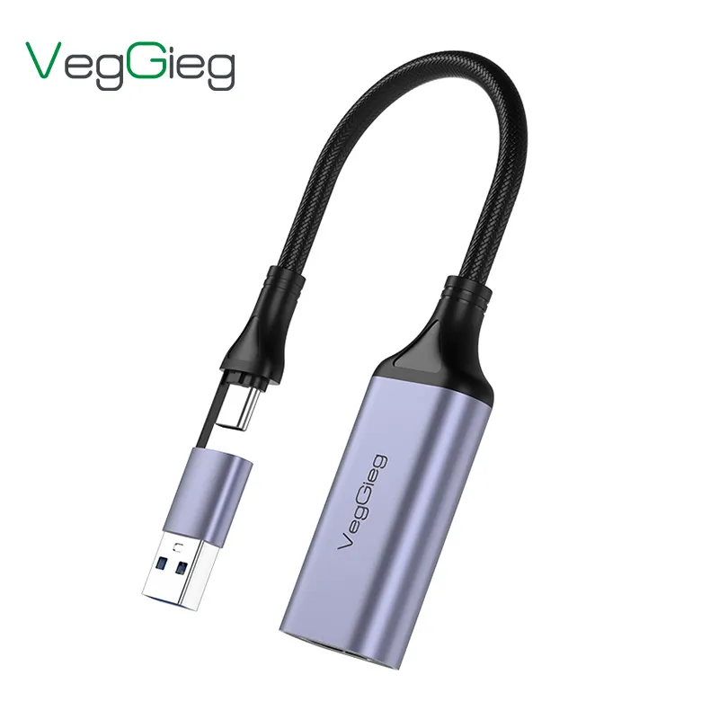 Veggieg kartu penangkap Video Audio HDMI, kartu perekam Video USB 3.0 Tipe C 4K 60fps HDMI USB 3.0 untuk Windows OS Linux Android OBS