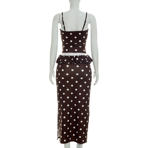 Viviblook Y26ST248 Women Summer Skirt Set New Polka Dot Sexy Sleeveless <b>Suspender</b> Tank Top Split Maxi Skirt Two Piece Set - Product Image 2