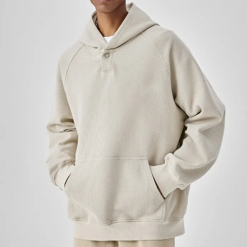 Hoodie crop kualitas tinggi hoodie gambar logo kustom hoodie longgar kain wafel bertudung untuk pria hoodie berat badan raglan