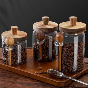 Envase de vidrio para almacenamiento con tapa de bambú y cuchara, recipiente de cocina de borosilicato para granos de café, para dropshipping en Shopify - Product Image 3