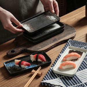 Alta qualità eco-friendly porcellana rettangolare stile giapponese 7.5 pollici vassoio <span class=keywords><strong>Sushi</strong></span> grande lunga onda piatta nero blu piatti piatti piatti piatti - Product Image 4