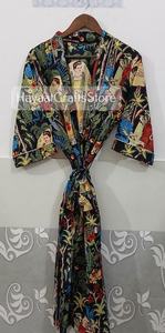 Robe de maison en coton imprimé indien, douce, style kimono, été/printemps |   Couverture de plage florale et vêtements de maternité confortables - Product Image 3