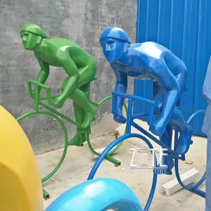 花园玻璃纤维运动雕像树脂抽象数字骑自行车雕塑