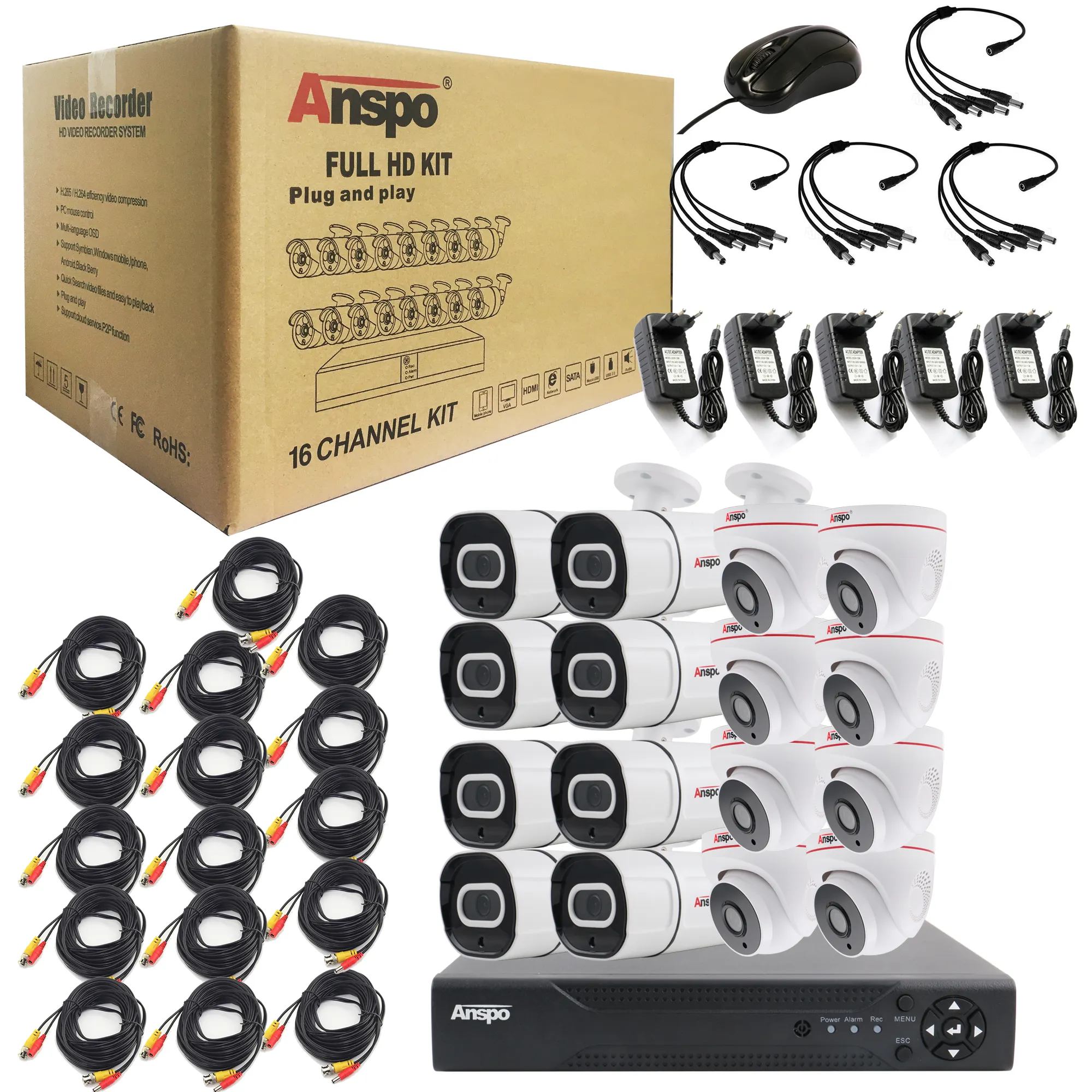 Zosi — Kit de caméras de vidéosurveillance HD 5.0 MP AHD, 16 canaux, système de sécurité XVR d'extérieur avec Audio, 8 pièces pour l'extérieur et 8 pièces à l'intérieur