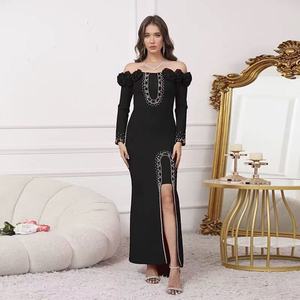 Abito da sera elegante a manica lunga a manica lunga da donna abito da donna Fournisseur abito da festa formale <span class=keywords><strong>con</strong></span> <span class=keywords><strong>spacco</strong></span> Sexy e 3D floreale - Product Image 6