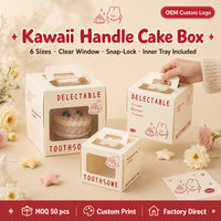 Kawaii Cartoon-Kuchenbox mit Klarsichtfenster, Schnappverschluss, Inneneinsatz, 6 Größen, Mini Geburtstags-Bäckerei-Box, Tragbar, OEM Anpassbar