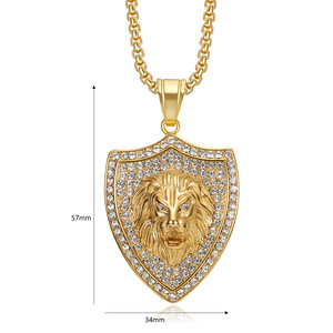Hip Hop escudo Animal León Cubic Zirconia impermeable deslustre libre Acero inoxidable joyería colgante collares para hombre - Product Image 6