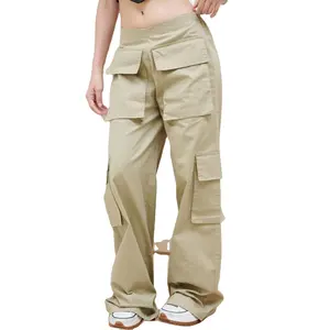 Custom Women's Versatile Casual Pants Mid Waist 3 Dimensional Pocket Pants Waist Cargo Pants
