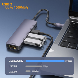 Hub USB3.2 10Gbps PD 100W charge rapide 4K 60HZ <span class=keywords><strong>USB</strong></span>-<span class=keywords><strong>C</strong></span> haute vitesse adaptateur répartiteur 4 ports en stock pour PC MacBook ordinateur portable - Product Image 3