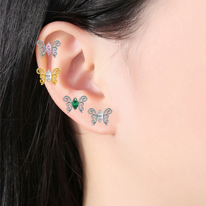 Clous d'oreilles papillon plaqués titane avec incrustation de zircon, alliage de titane F136 pour piercing d'oreille et de lèvre, bijoux de mode unisexe - Product Image 4