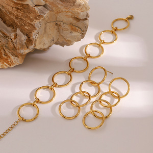 Geometric Ring <b>Bracelet</b> <b>Set</b> Stainless Steel Gold Tone Women's Party Jewelry - Product Image 3
