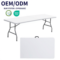 Table à manger pliante rectangulaire portable en plastique super blanche moderne pour usage intérieur/extérieur, hôtels et villas