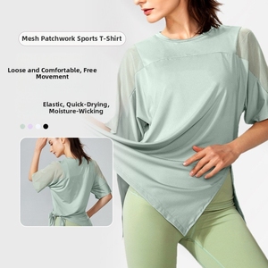 Vêtements de sport respirants à séchage rapide pour femmes grandes tailles, t-shirts de sport à manches courtes, vêtements de yoga amples, col rond - Product Image 3