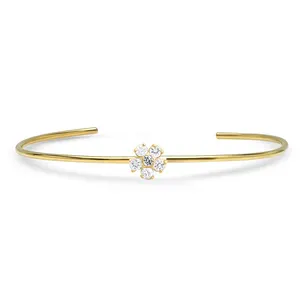 2022 Nieuwe Collectie Vergulde 925 Sterling Zilveren Diamanten Bloem Manchet 925 Bangle