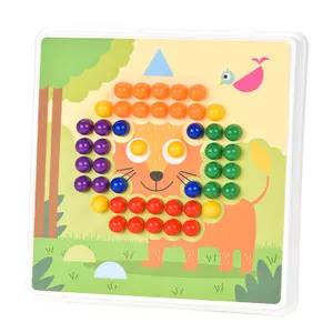 Jogo de quebra-cabeça de madeira para crianças, jogo educacional infantil de contas com clipe para crianças, jogo divertido de pauzinhos para prática, quebra-cabeça de unhas de cogumelos e animais