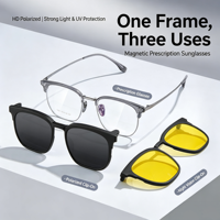 Étui magnétique 3-en-1 confortable, anti-chute, polarisé haute définition pour lunettes, compatible avec les montures de lunettes