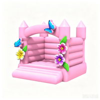 Château gonflable personnalisé avec des papillons et des fleurs, rose et blanc, trampoline intérieur pour enfants, aire de jeux pour tout-petits