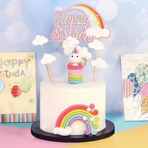 Nicro Cartoon Party Toy Girl Rainbow Unicorn Theme Paper Cake Topper Party Table Decoration