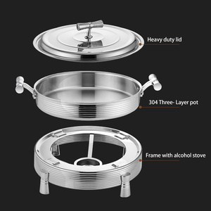 Estufa de alcohol de acero inoxidable, platos de frotamiento redondos con olla para uso en interiores y acampar al aire libre - Product Image 3