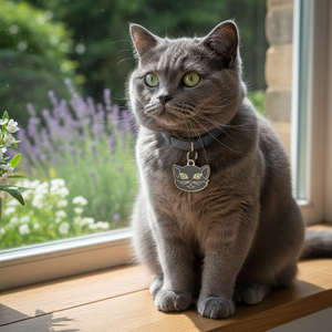 Targhetta identificativa in metallo per gatti British Shorthair con design occhi verdi - Product Image 3