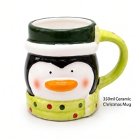 Vente en gros de tasses en céramique de Noël, lot de 4 modèles assortis (Père Noël, Bonhomme de neige, Renne, Pingouin), 350 ml, pour café et thé, avec logo personnalisé, fournisseur de cadeaux