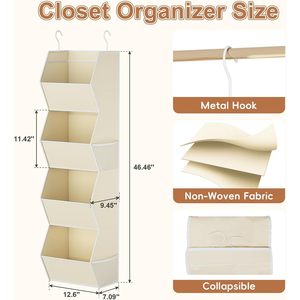 Hanging Closet Organizer 4 <b>Shelf</b> Foldable Fabric Storage With Mesh Pocket For Clothes Bedroom Use - Product Image 3