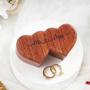 Heart Shaped Wooden <b>Ring</b> Box Solid Wood Jewelry <b>Storage</b> Engagement Wedding Gift Walnut Color Valentine'S Day Use - Product Image 2