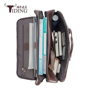 Tiding Genuine Leather Business <b>Briefcase</b> 15.6 Inch Laptop Bag Men's Coffee Color Top Grain Cowhide - Product Image 4